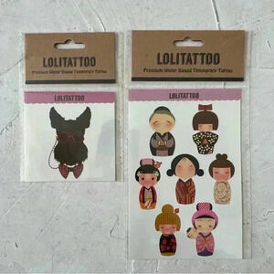 Temporary Tattoos Japanese Kokeshi Dolls and Schnauzer Dog Bundle - NEW